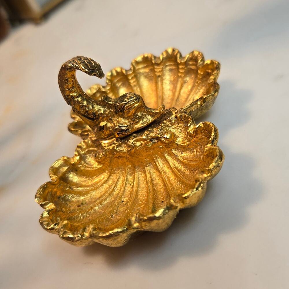 Vintage Golden Double Shell with Fish